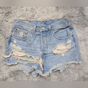 Levi's Premium 501 Light Wash Distressed Button Fly Denim Shorts W27